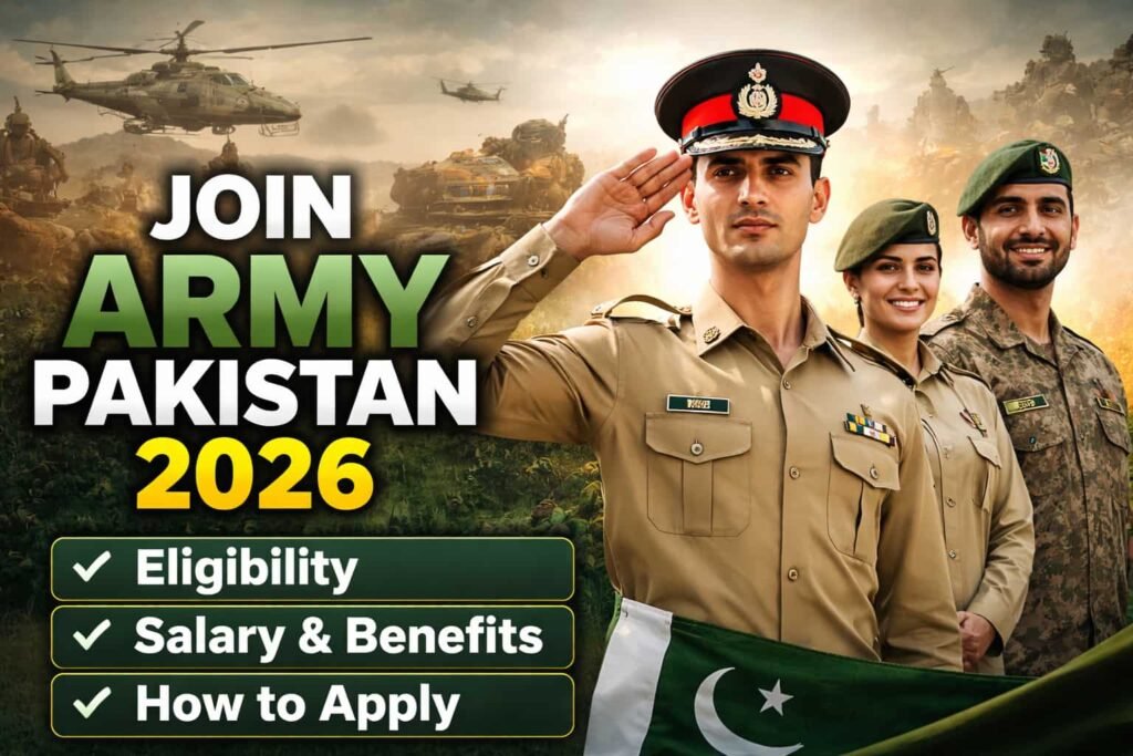 Join Army Pakistan 2026 official recruitment guide showing Pakistan Army officers, eligibility, salary, and how to apply
