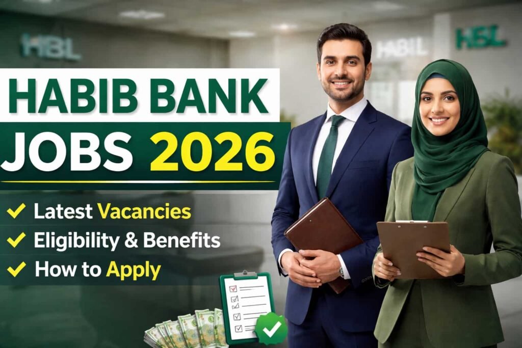 Verified Habib Bank Jobs 2026 thumbnail showing professional Pakistani banking staff and official recruitment information