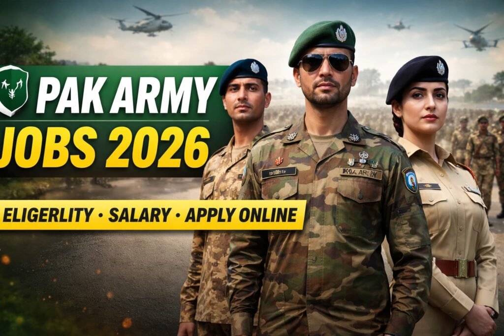 Pak Army Jobs 2026 recruitment guide showing Pakistan Army officers with details about eligibility, salary package and how to apply online